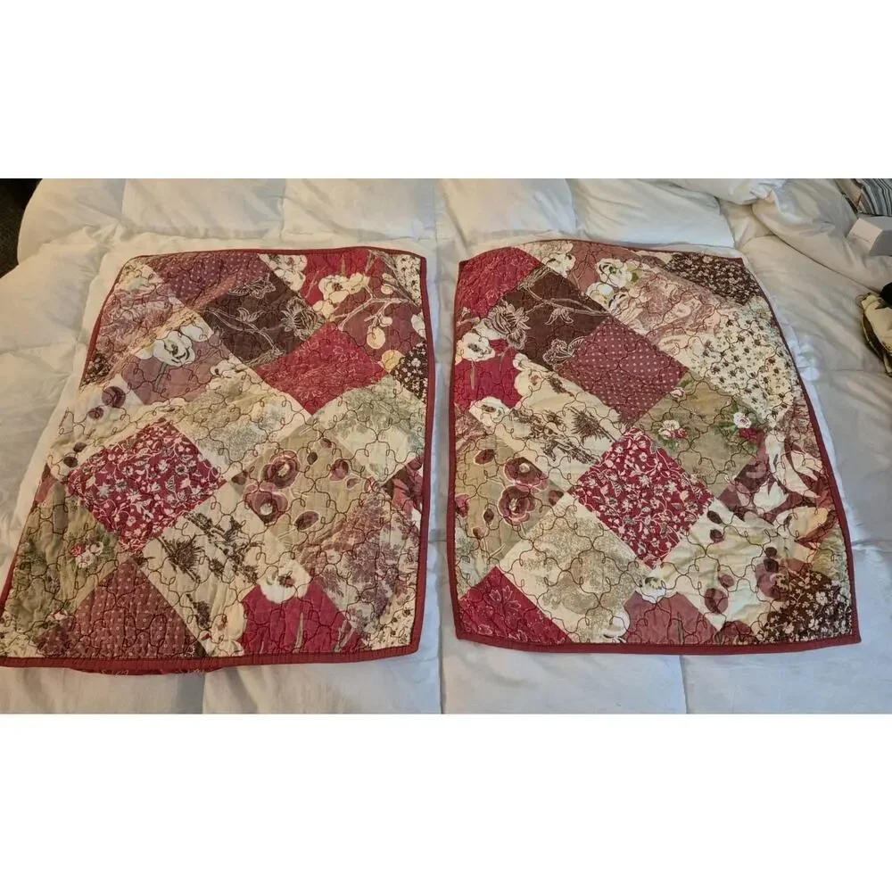 💥 Martha Stewart Floral Patchwork Quilted King Comforter Quilted Shams Red